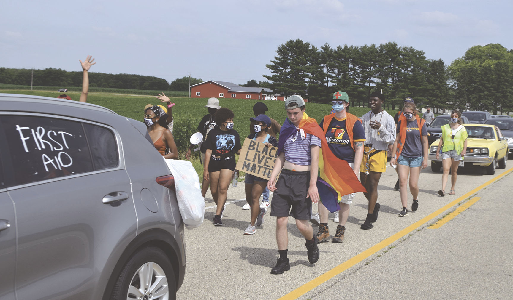 Protestors march in area